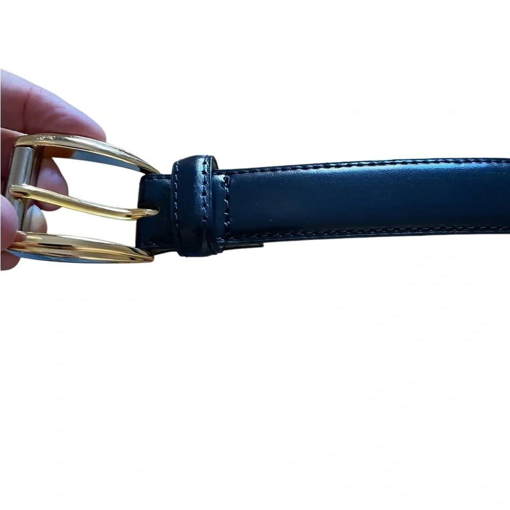Liz Claiborne Women’s Navy Blue Gold Buckle Genuine Leather Belt Small